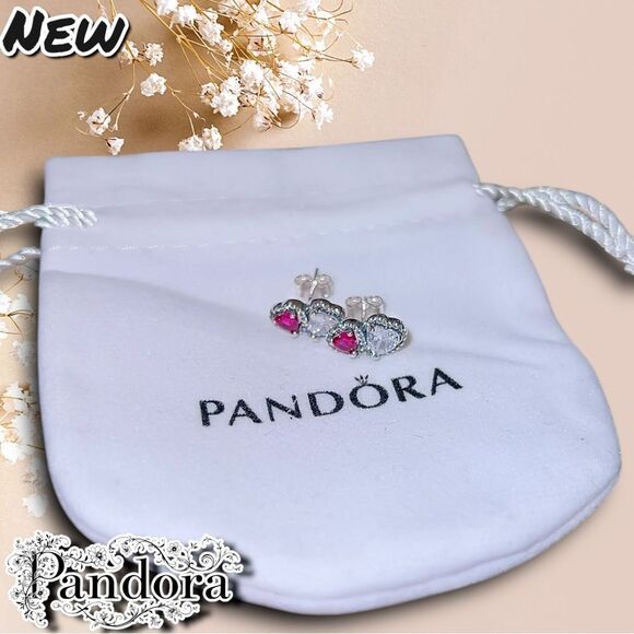 New Pandora Sterling Silver Halo Hearts Stud Earrings with Dust Bag - Picture 2 of 10